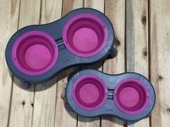Monogram Mats.com Double Elevated Pop-out Bowl Set Small Gray/Pink Pet Dining Mats