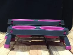 Monogram Mats.com Double Elevated Pop- Out Bowl Set Large Gray/Pink