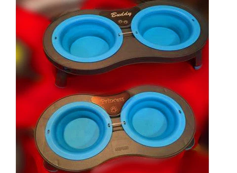 Monogram Mats.com Pet Dining Mats Double Elevated Pop-out Bowl Set Small Gray/Blue 4 Monogram Mats.com Pet Dining Mats Double Elevated Pop-out Bowl Set Small Gray/Blue